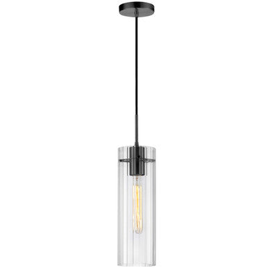 Dainolite 1 Light Incand Pendant, Matte Black w/ Clear Fluted Glass PTA-51P-CFF-MB