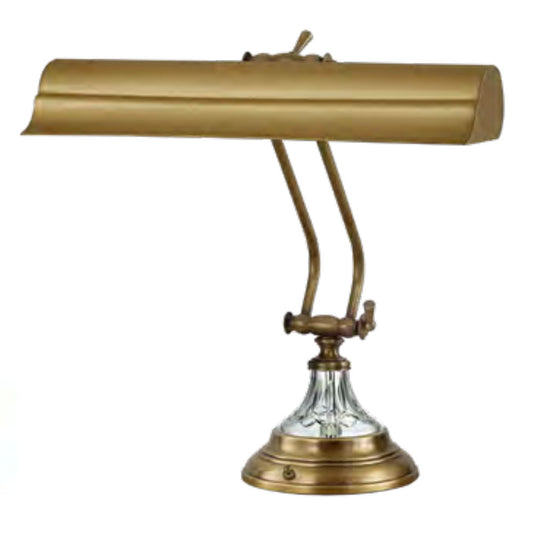 Lite Master Williston Piano or Desk Lamp in Antique Solid Brass with Crystal T5943ABC