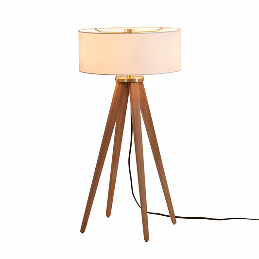 Nova of California Quattro Table Lamp - Natural Ash Wood Finish & Weathered Brass, White Linen Shade 10859LW