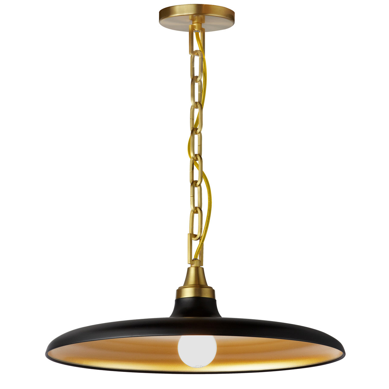 Dainolite 1 Light Incandescent Pendant Aged Brass with Matte Black & Gold Shade  QTN-181P-MB-AGB