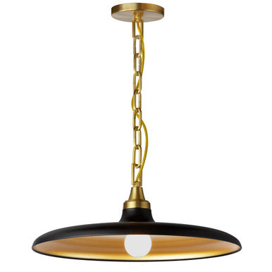 Dainolite 1 Light Incandescent Pendant Aged Brass with Matte Black & Gold Shade  QTN-181P-MB-AGB