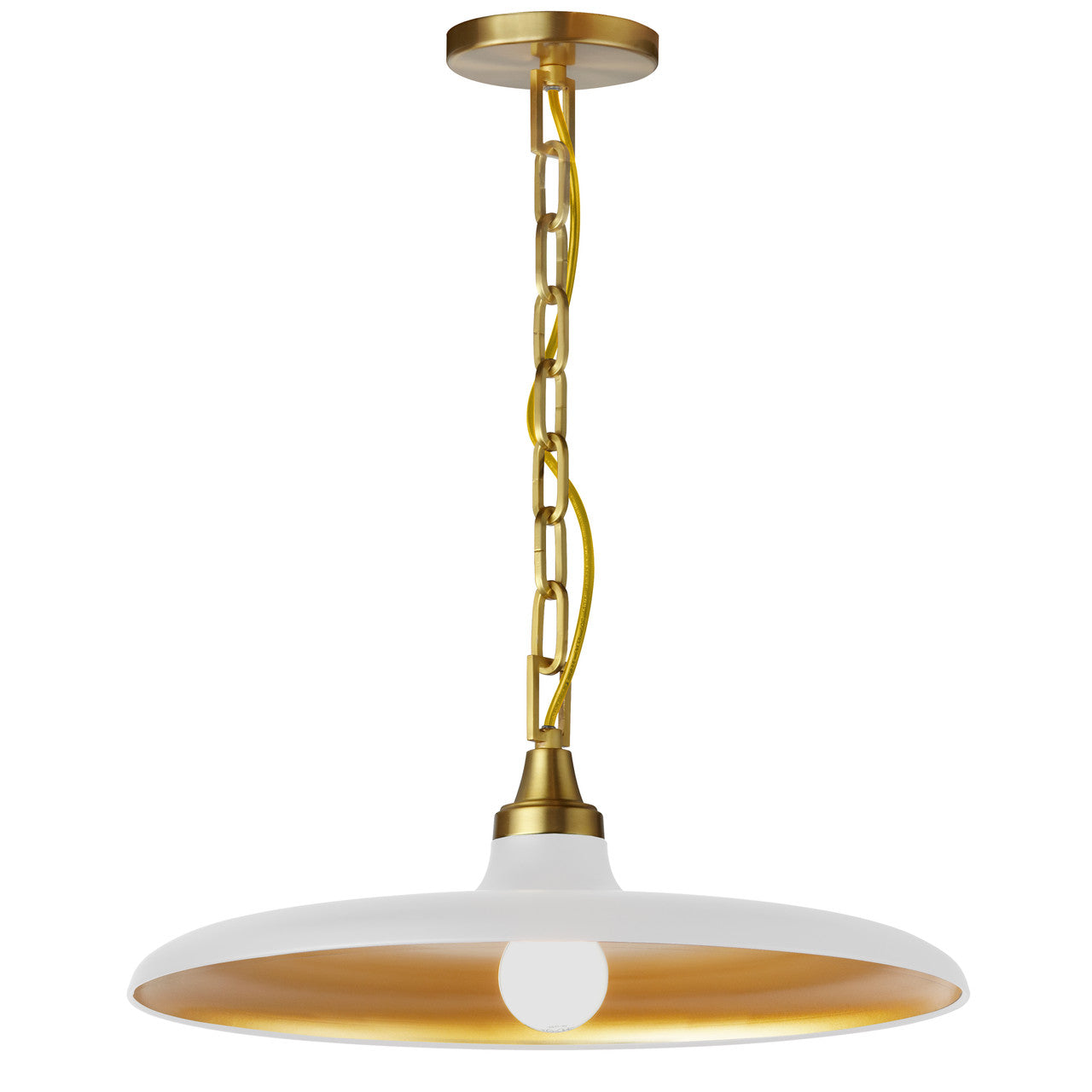 Dainolite 1 Light Incandescent Pendant Aged Brass with Matte White & Gold Shade  QTN-181P-MW-AGB