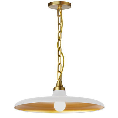 Dainolite 1 Light Incandescent Pendant Aged Brass with Matte White & Gold Shade  QTN-181P-MW-AGB