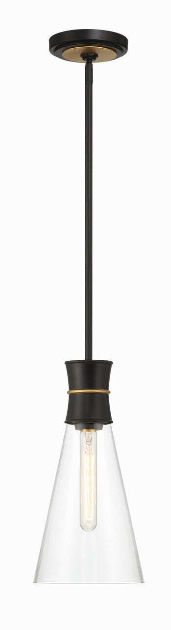 Crystorama Quinn 1 Light Matte Black + Textured Gold Mini Pendant QUN-1500-MK-TG