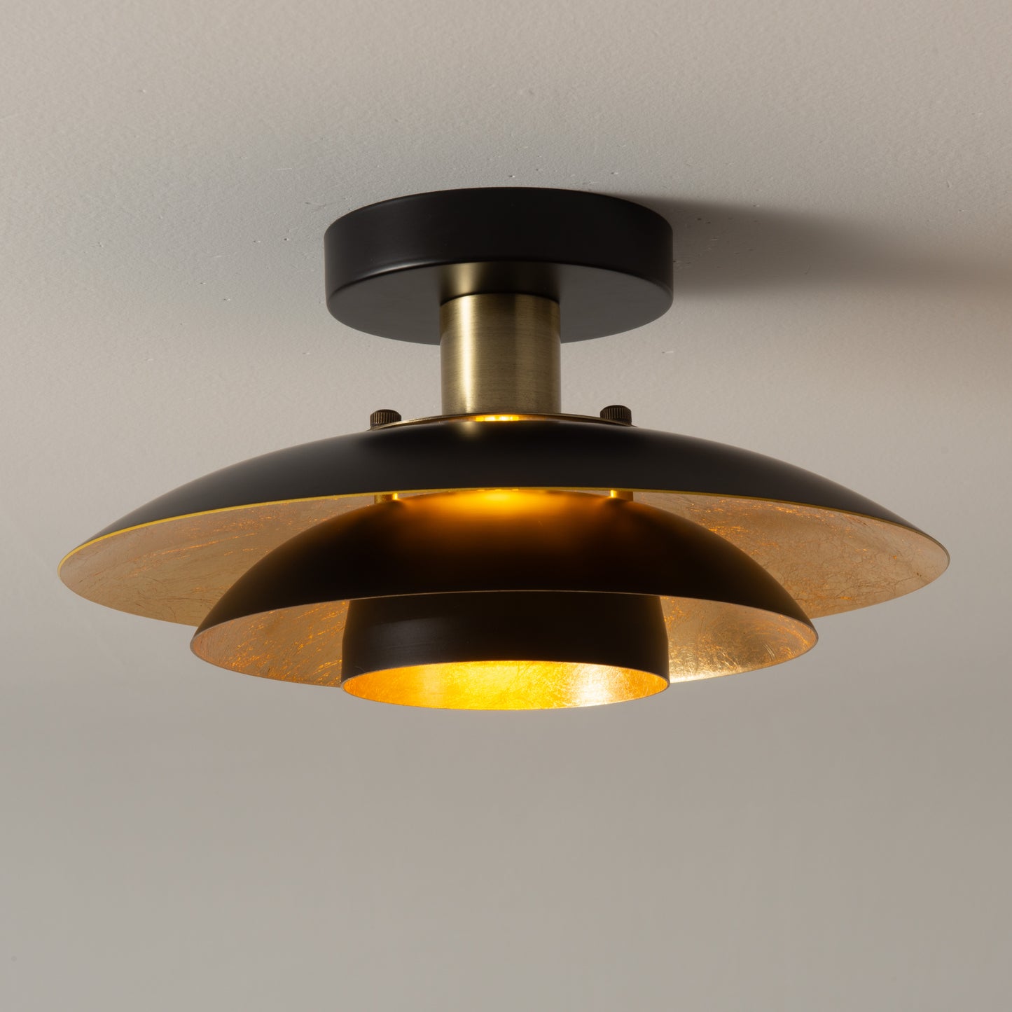 Nova of California Rancho Mirage Flush Mount Ceiling Light - Matte Black & Gold-Leaf Shade, Weathered Brass 3610824MB