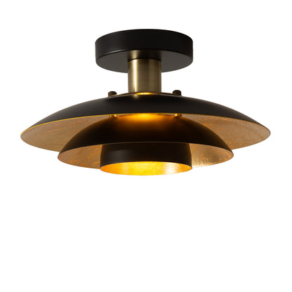 Nova of California Rancho Mirage Flush Mount Ceiling Light - Matte Black & Gold-Leaf Shade, Weathered Brass 3610824MB