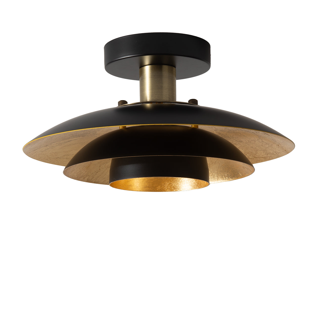 Nova of California Rancho Mirage Flush Mount Ceiling Light - Matte Black & Gold-Leaf Shade, Weathered Brass 3610824MB