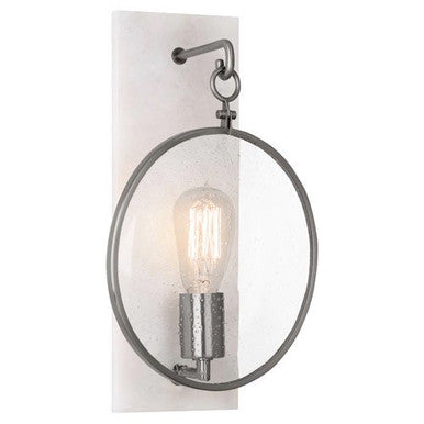 Robert Abbey  Fineas Wall Sconce in Dark Antique Nickel Finish with Alabaster Stone Back Plate 1418