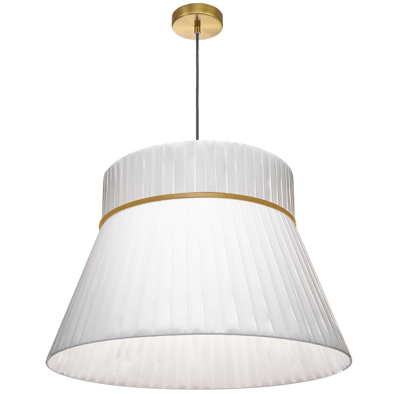 Dainolite 1 Light Incandescent Pendant, Aged Brass with a White Ribbon Shade RCH-241P-AGB-WH