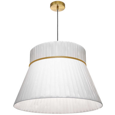 Dainolite 1 Light Incandescent Pendant, Aged Brass with a White Ribbon Shade RCH-241P-AGB-WH