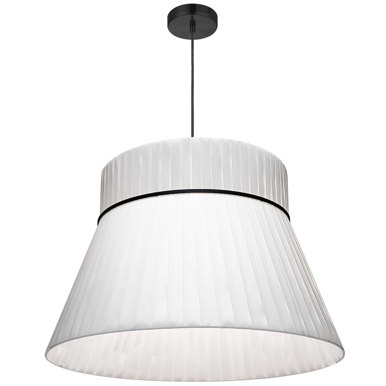 Dainolite 1 Light Incandescent Pendant, Matte Black with a White Ribbon Shade RCH-241P-MB-WH