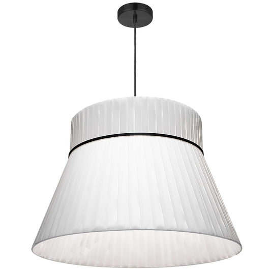 Dainolite 1 Light Incandescent Pendant, Matte Black with a White Ribbon Shade RCH-241P-MB-WH