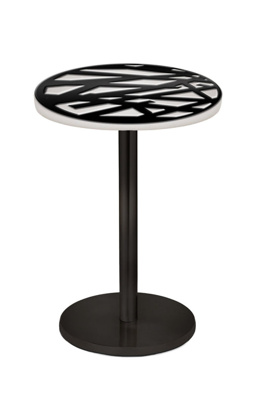 Stiffel Reclaim Table in Matte Black Powder Coated with 18" Diameter Opal Acrylic with Steel Laser Cut Face Top TBL-A1005-MBK-RECLAIM