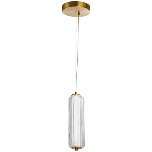 Dainolite 10W LED Pendant, Aged Brass with Clear Fluted Glass RMA-1210LEDP-AGB