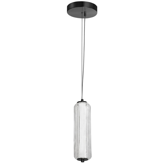 Dainolite 10W LED Pendant, Matte Black with Clear Fluted Glass RMA-1210LEDP-MB