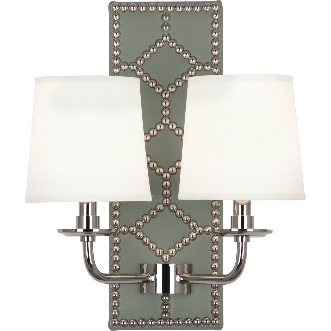 Robert Abbey Williamsburg Lightfoot Wall Sconce in Backplate Upholstered in Carter Gray Leather with Nailhead Detail and Polished Nickel Accents S1034