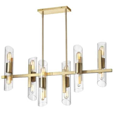 Dainolite 12 Light Horizontal Aged Brass Chandelier w/ Clear Fluted Glass SAM-4012HC-AGB