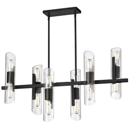 Dainolite 12 Light Horizontal Matte Black Chandelier w/ Clear Fluted Glass SAM-4012HC-MB