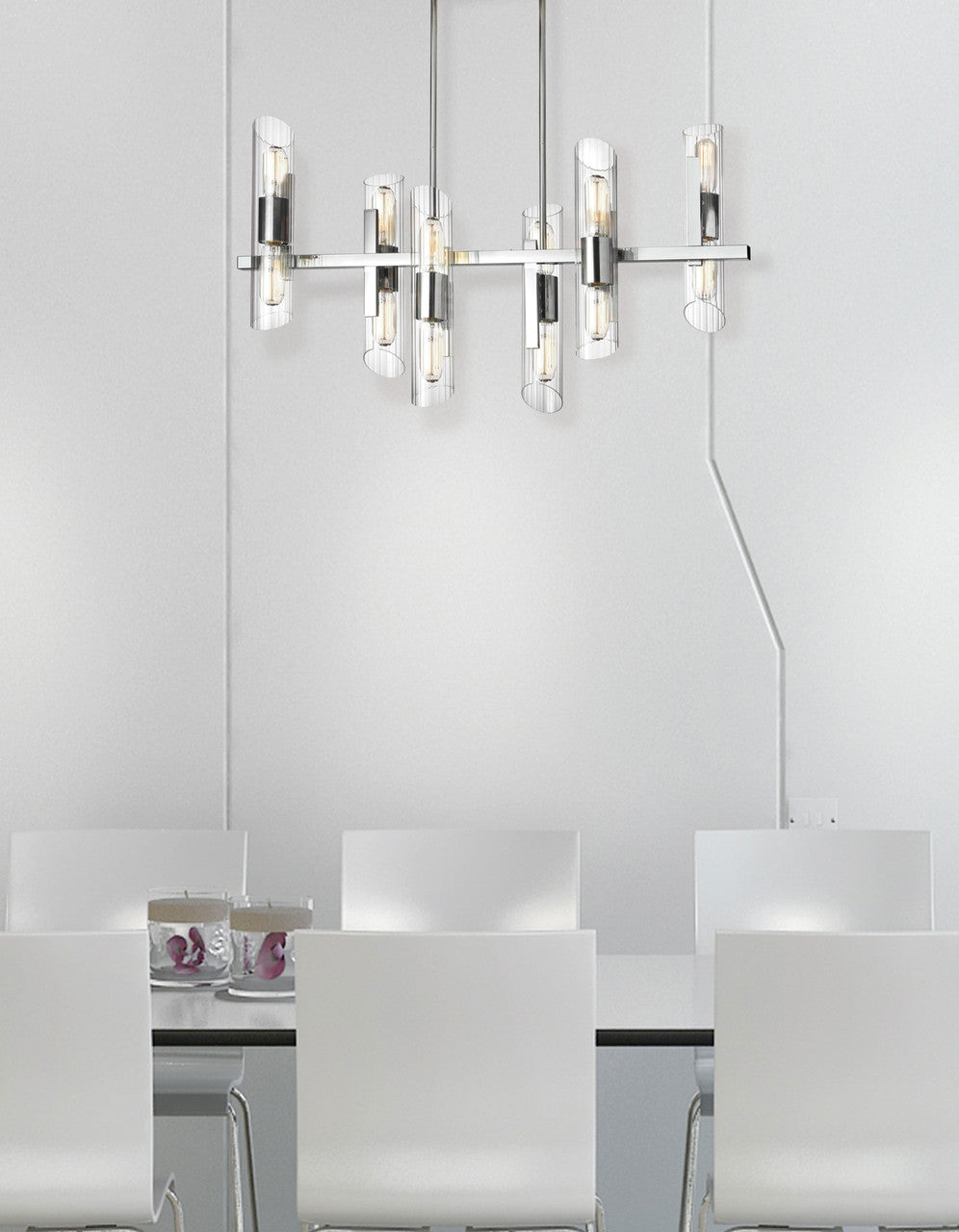 Dainolite 12 Light Horizontal Polished Chrome Chandelier w/ Clear Fluted Glass SAM-4012HC-PC