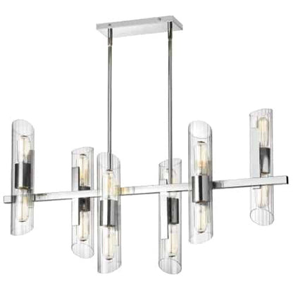 Dainolite 12 Light Horizontal Polished Chrome Chandelier w/ Clear Fluted Glass SAM-4012HC-PC