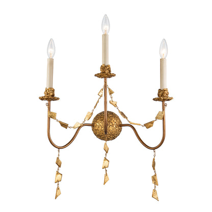 Lucas McKearn Mosaic 3-Light Flambeau Inspired Wall Sconce in Antique Gold