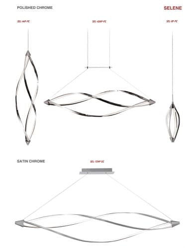 Dainolite 15 Watts LED Pendant with Swooped Arms, Polished Chrome Finish SEL-6P-PC