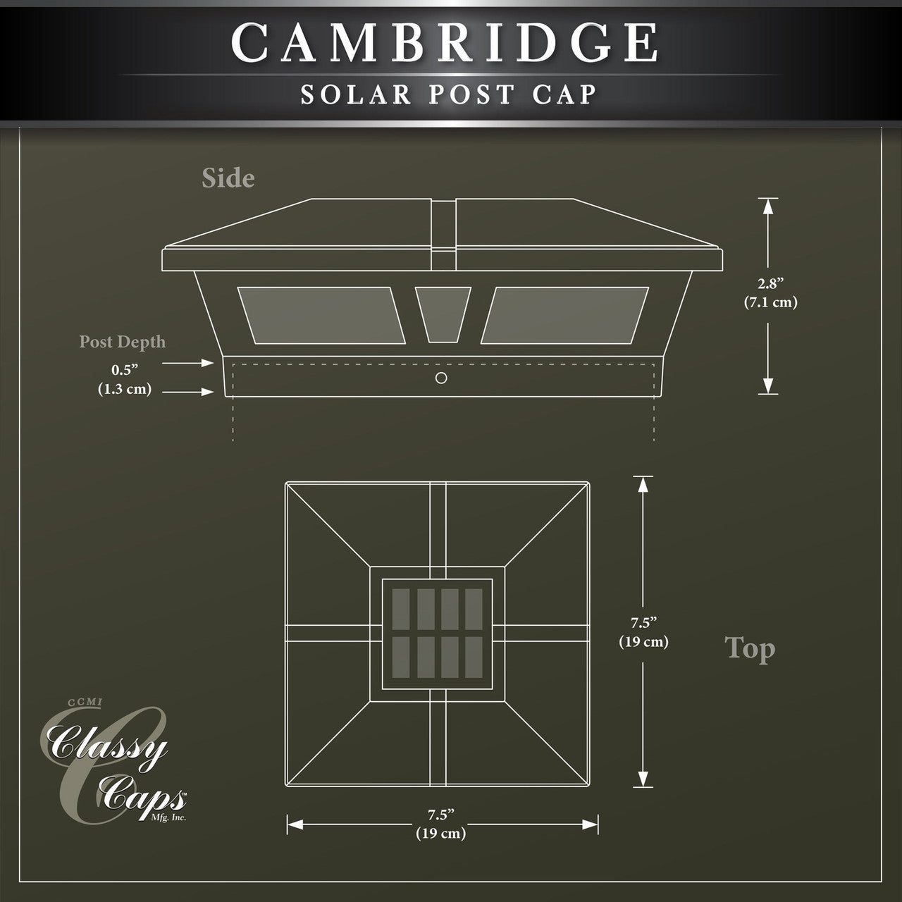 Classy Caps 6X6 Black Aluminum Cambridge Solar Post Cap SLC771B