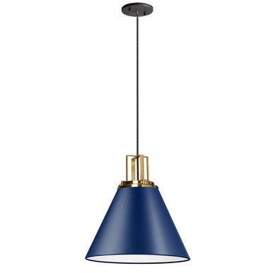 Dainolite 1 Light Incandescent Pendant, Cobalt Blue w/ Aged Brass Accent SNS-141P-CB-AGB