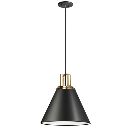 Dainolite 1 Light Incandescent Pendant, Matte Black w/ Aged Brass Accent SNS-141P-MB-AGB