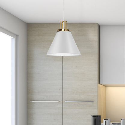 Dainolite 1 Light Incandescent Pendant, Matte White w/ Aged Brass Accent SNS-141P-MW-AGB