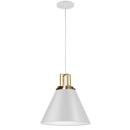 Dainolite 1 Light Incandescent Pendant, Matte White w/ Aged Brass Accent SNS-141P-MW-AGB