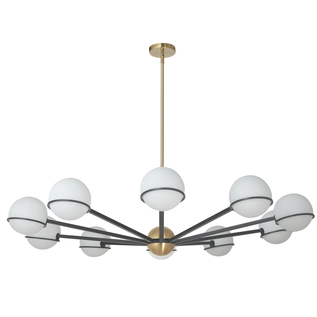 Dainolite 10 Light Halogen Chandelier, Matte Black / Aged Brass with White Opal Glass SOF-5010C-MB-AGB