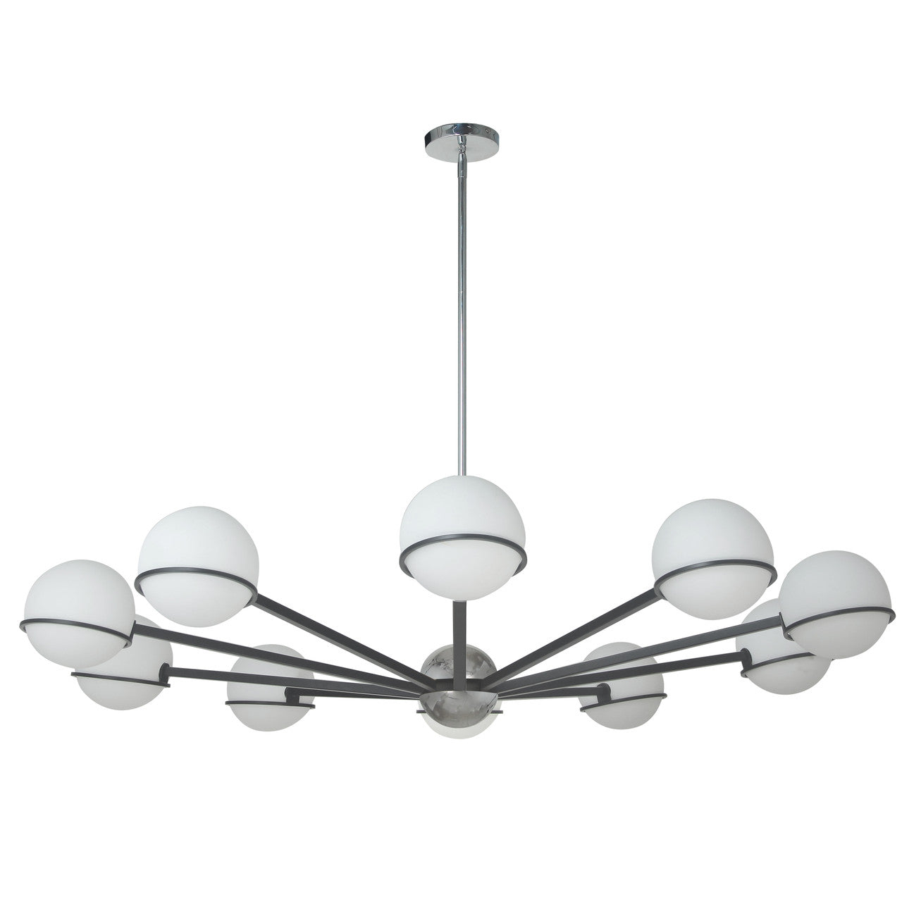 Dainolite 10 Light Halogen Chandelier, Matte Black / Polished Chrome with White Opal Glass SOF-5010C-MB-PC