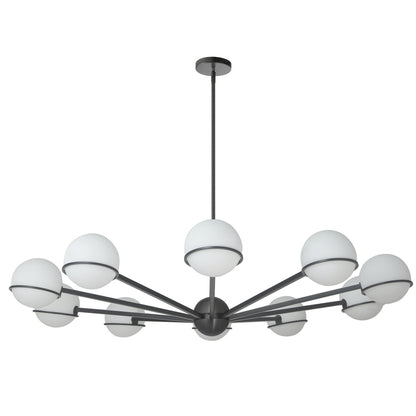 Dainolite 10 Light Halogen Chandelier, Matte Black with White Opal Glass SOF-5010C-MB