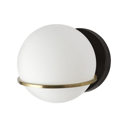 Dainolite 1 Light Halogen Wall Sconce, Matte Black / Aged Brass with White Opal Glass SOF-61W-MB-AGB