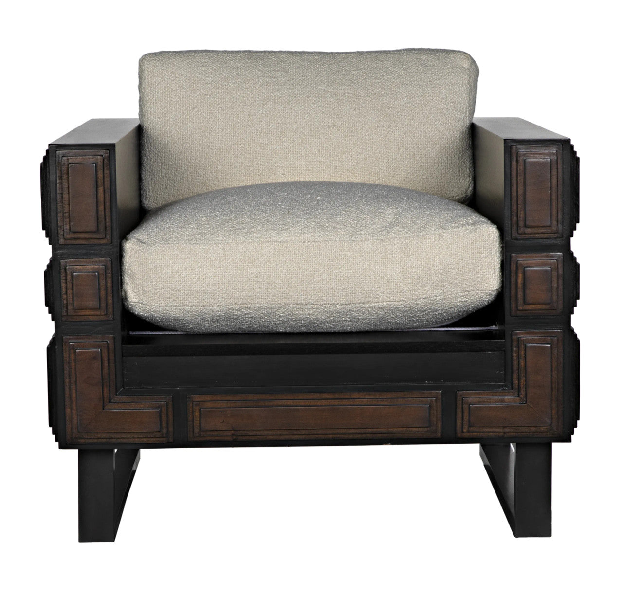 Noir Bonfantini Chair with US Made Cushions in Hand Rubbed Black with Light Brown Trim SOF326-WHT