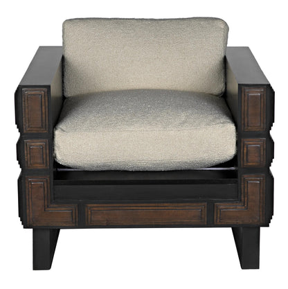 Noir Bonfantini Chair with US Made Cushions in Hand Rubbed Black with Light Brown Trim SOF326-WHT