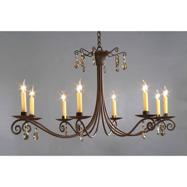 Santa Fe 8 Candle Elliptical Chandelier No Crystals, Hooks on Top Only. by Studio Steel 1001