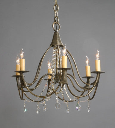 Crystal Bell 6 Candle with Crystal Strands and Pear Drops Chandelier by Studio Steel 100C-PEAR