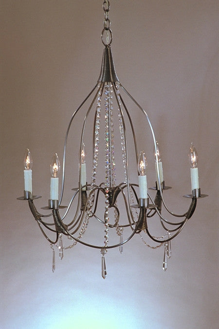 Crystal Bell 6 Candle with Crystal Strands and Pendants Chandelier by Studio Steel 102C-PEND