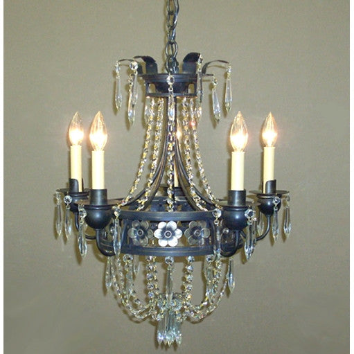 Montgomery 5 Candle (Antiqued Brass Blossoms) Chandelier by Studio Steel 1653