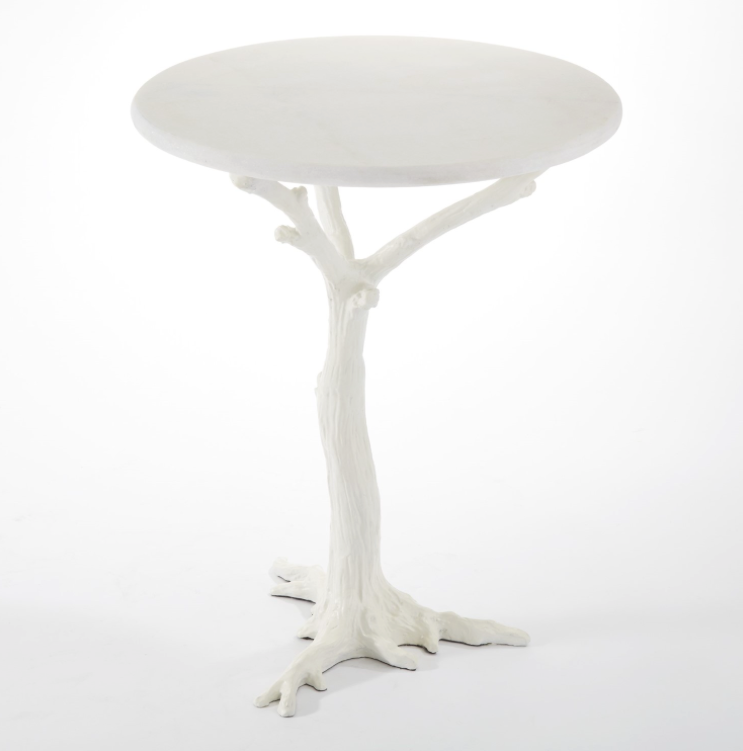 Global Views WHITE FAUX BOIS SIDE TABLE 8.81027IN