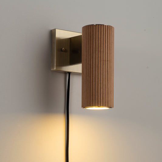 Nova of California Tambo Wall Sconce - Natural Ash Wood Finish, Weathered Brass, Dimmer 3010832LW