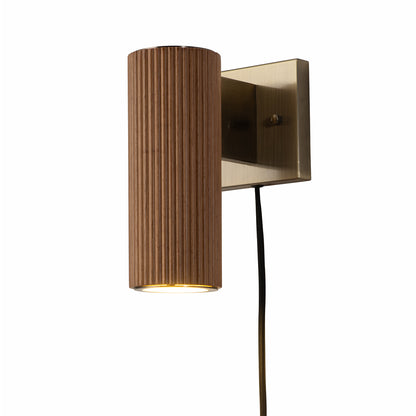 Nova of California Tambo Wall Sconce - Natural Ash Wood Finish, Weathered Brass, Dimmer 3010832LW