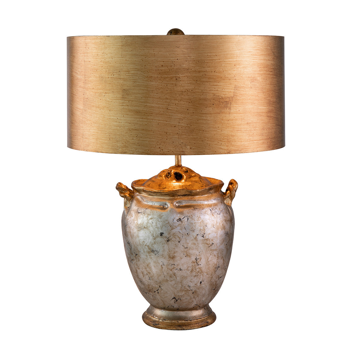 Lucas McKearn Gold and Distressed Silver Large Drum Shade Table Lamp