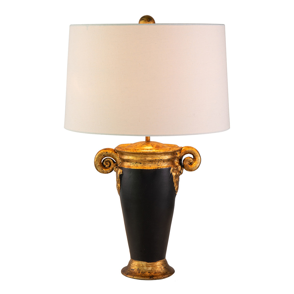 Lucas McKearn Black and Distressed Gold French Inspired table Lamp with White Fabric Shade