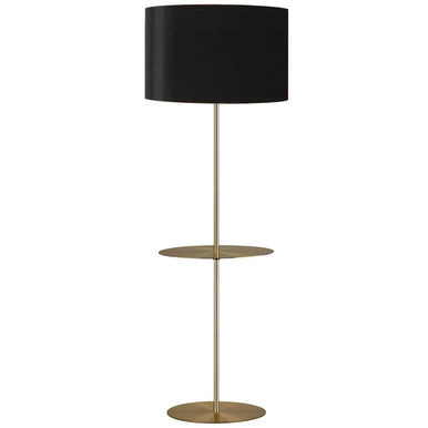 Dainolite 1 Light Incan Rnd. Base with Rnd. Shelf, Aged Brass with Black Shade TAB-R591F-AGB