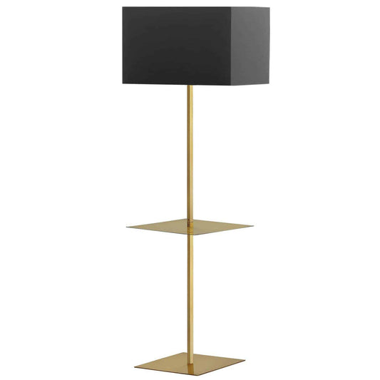 Dainolite 1 Light Incan Square Base with Square Shelf, Aged Brass with Black Shade TAB-S491F-AGB