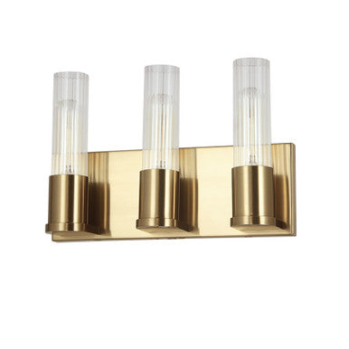 Dainolite 3 Light Incandescent Vanity, Aged Brass w/ Clear Fluted Glass TBE-123W-AGB