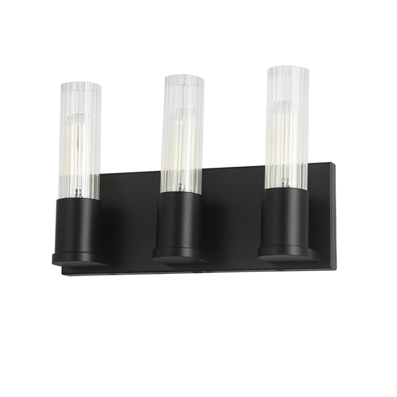 Dainolite 3 Light Incandescent Vanity, Matte Black w/ Clear Fluted Glass TBE-123W-MB